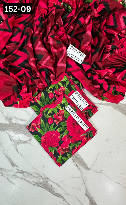 VOL 152 | DS 09 | DIGITAL PRINTED LINEN 3PC LINEN DUPATTA