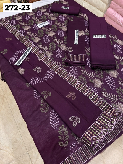 VOL 272 | DS 23 | KARANDI LUXURY EMBROIDERY 3PC - EMBROIDERED SHIRT, PLAIN TROUSER, READY TO WEAR EMBROIDERED KARANDI DUBATTA