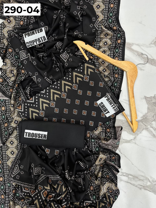 VOL 290 | DS 04 | PREMIUM DHANAK WINTER COLLECTON - DIGITAL PRINTED 3 PIECE SUIT | Printed Shirt with Neck Design | Plain Dyed Matching Trouser | Printed Dupatta