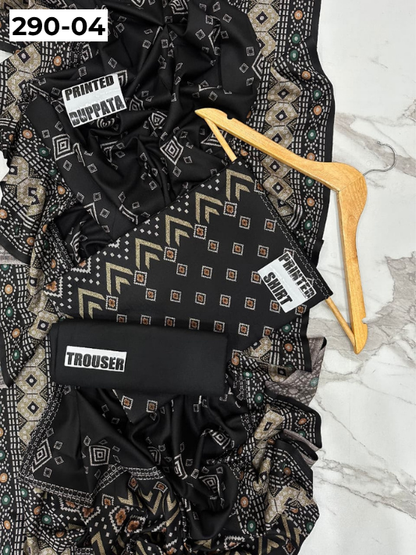 VOL 290 | DS 04 | PREMIUM DHANAK WINTER COLLECTON - DIGITAL PRINTED 3 PIECE SUIT | Printed Shirt with Neck Design | Plain Dyed Matching Trouser | Printed Dupatta
