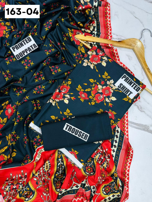 VOL 163 | DS 04 | DIGITAL PRINTED LINEN 3PC LINEN DUPATTA