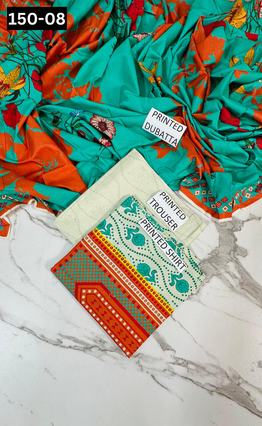 VOL 150 | DS 08 | DIGITAL PRINTED LINEN 3PC LINEN DUPATTA