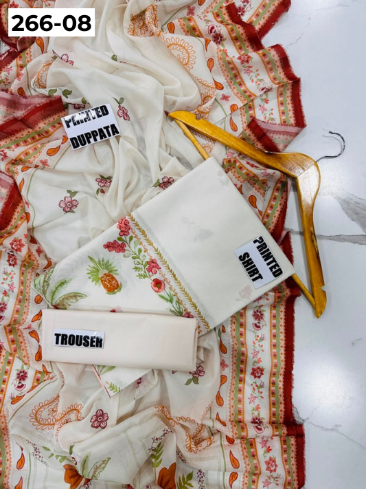 VOL 266 | DS 08 | AFSAANAH By SHANAYA | DIGITAL PRINTED 3PC LAWN SHIRT, DYED TROUSER, PRINTED VOIL DUPATTA