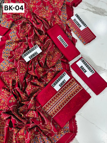 BAREEZE KARANDI | DS 04 | KARANDI EMBROIDERED 3PC WITH EMBROIDERED SHAWL