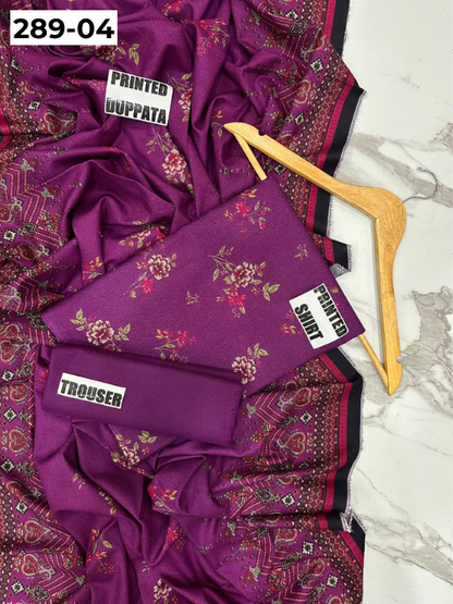 VOL 289 | DS 04 | PREMIUM DHANAK WINTER COLLECTON - DIGITAL PRINTED 3 PIECE SUIT | Printed Allover Shirt | Plain Dyed Matching Trouser | Printed Dupatta