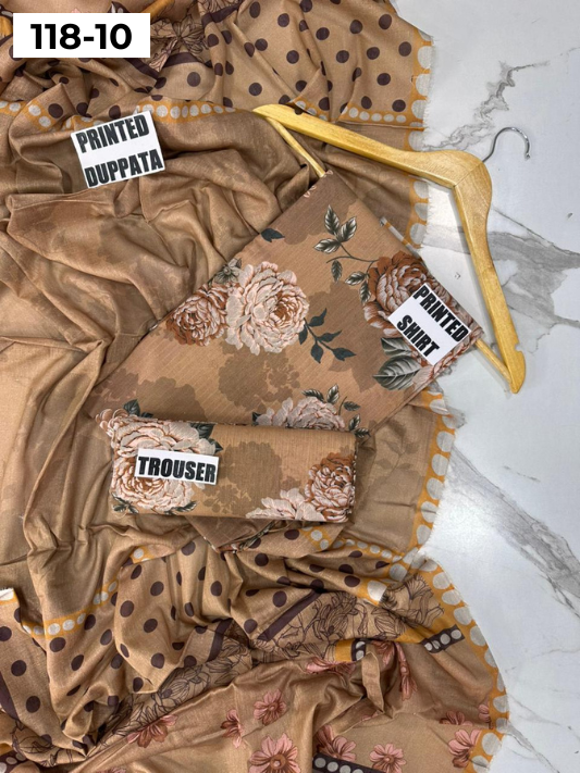 VOL 118 | DS 10 | DIGITAL PRINTED BANADORA LAWN 3PC VOIL LAWN DUPATTA