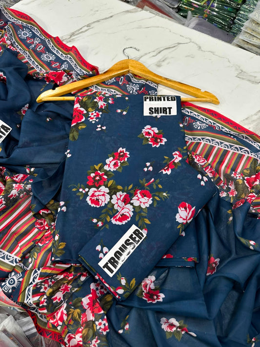 VOL 247 | DS 52 | DIGITAL PRINTED LAWN THREE PIECES VOIL LAWN DUPATTA