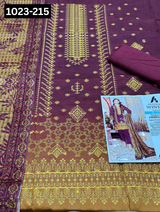 VOL 1023 | DS D215 | VISCOS PRINTED EMBROIDERED 3 PIECE
