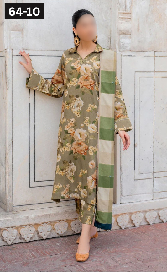 VOL 64 | DS 10 | DIGITAL PRINTED KHADDAR 3PC KHADDAR DUPATTA