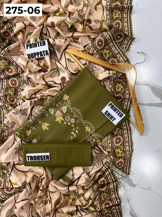 VOL 275 | DS 06 | SHANAYA | DIGITAL PRINTED 3PC STONE LINEN SHIRT, PRINTED TROUSER, PRINTED STONE LINEN DUPATTA