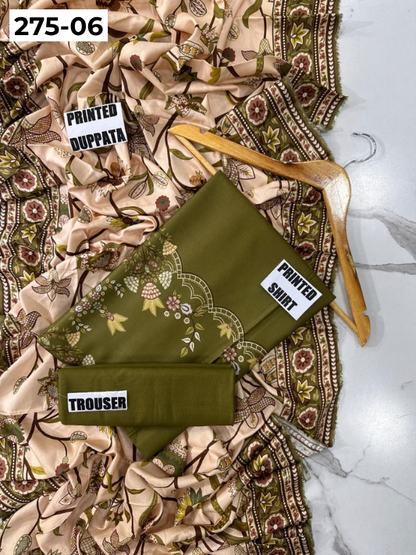 VOL 275 | DS 06 | SHANAYA | DIGITAL PRINTED 3PC STONE LINEN SHIRT, PRINTED TROUSER, PRINTED STONE LINEN DUPATTA