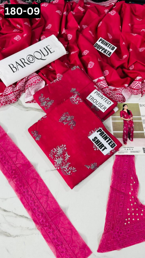 VOL 180 | DS 09 | DIGITAL PRINTED KHADDAR 3PC | EMBROIDERED PATCHES | KHADDAR DUPATTA