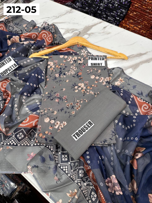 VOL 212 | DS 05 | DIGITAL PRINTED BANADORA LAWN SHIRT PLAIN TROUSER VOIL LAWN DUPATTA