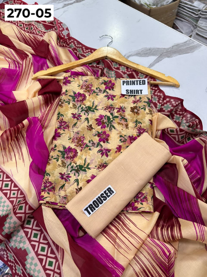 VOL 270 | DS 05 | Mirha LAWN |  DIGITAL PRINTED LAWN 3PC PRINTED LAWN SHIRT PLAIN TROUSER PRINTED LAWN DUPATTA