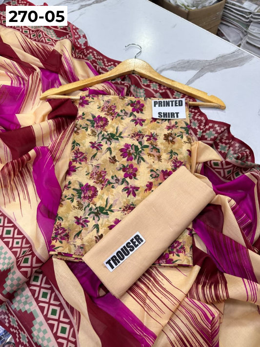 VOL 270 | DS 05 | Mirha LAWN |  DIGITAL PRINTED LAWN 3PC PRINTED LAWN SHIRT PLAIN TROUSER PRINTED LAWN DUPATTA