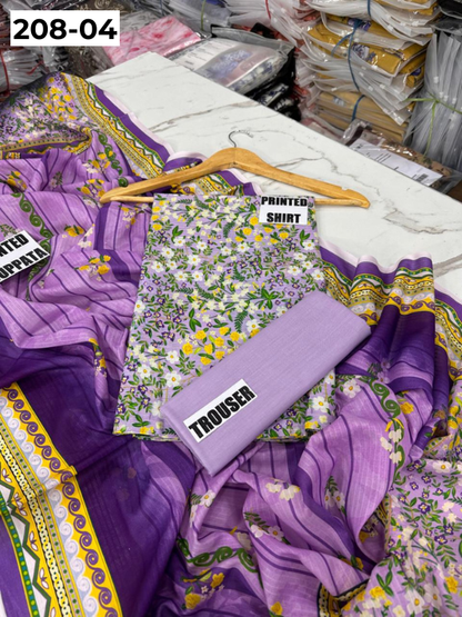 VOL 208 | DS 04 | DIGITAL PRINTED BANADORA LAWN SHIRT PLAIN TROUSER BANA DORA LAWN DUPATTA