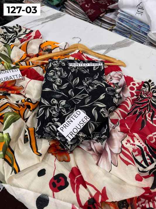 VOL 127 | DS 03 | DIGITAL PRINTED BANADORA LAWN 3PC VOIL LAWN DUPATTA