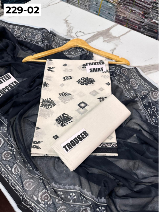 VOL 229 | DS 02 | DIGITAL PRINTED LAWN 3PC PRINTED LAWN SHIRT PLAIN TROUSER PRINTED VOIL DUPATTA