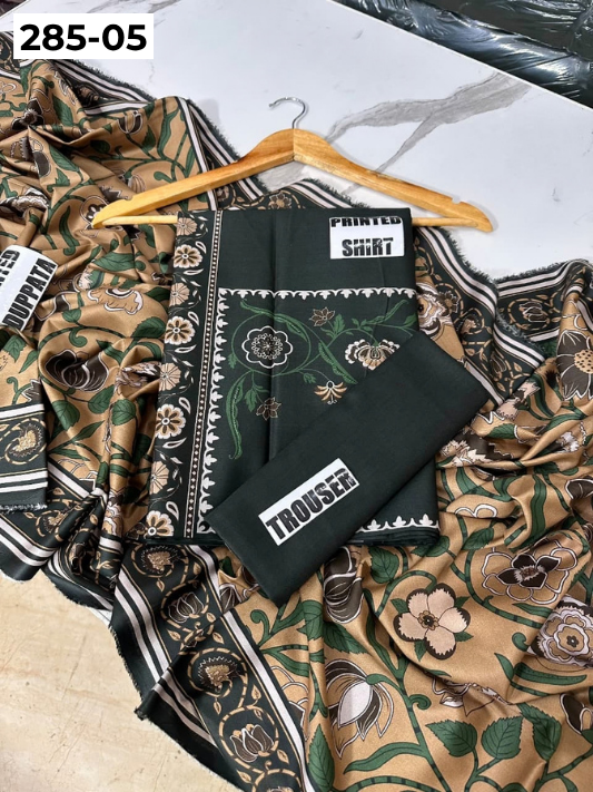 VOL 285 | DS 05 | NISHA BY SHANAYA | DIGITAL PRINTED 3PC STONE LINEN SHIRT, PRINTED TROUSER, PRINTED STONE LINEN DUPATTA