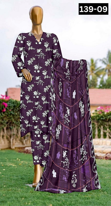 VOL 139 | DS 09 | DIGITAL PRINTED LAWN 3PC BAMBER CHIFFON DUPATTA