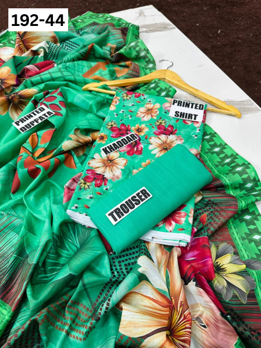 VOL 192 | DS 44 | DIGITAL PRINTED KHADDAR 3PC DYED TROUSER