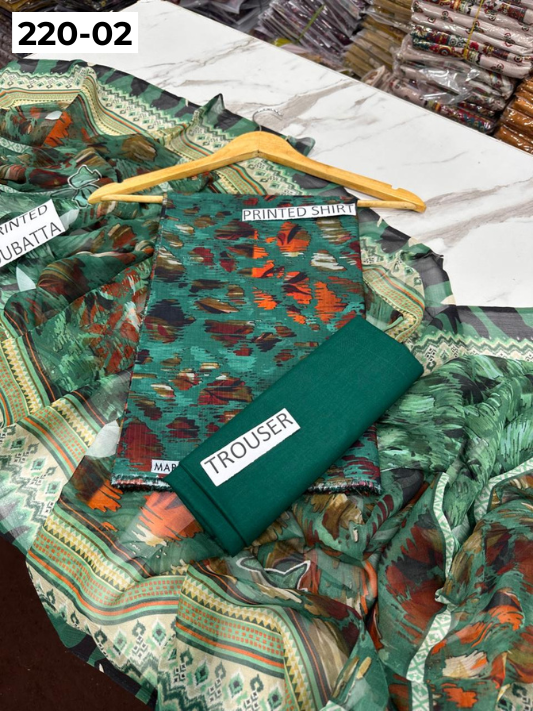 VOL 220 | DS 02 | BAROQUE LAWN 3PC | DIGITAL PRINTED BANADORA LAWN SHIRT PLAIN TROUSER BAMBER CHIFFON DUPATTA