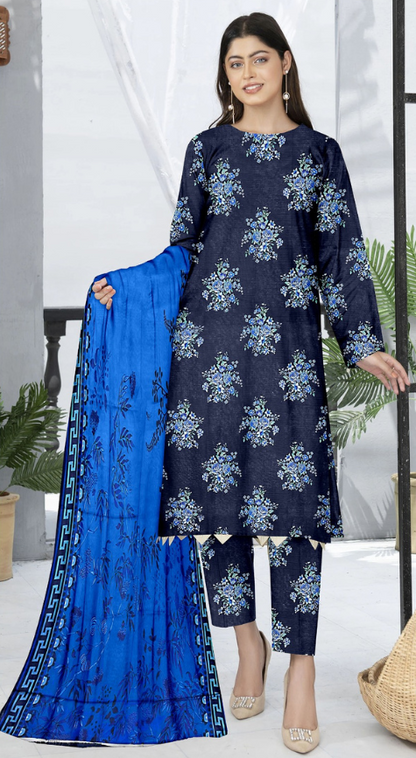 VOL 141 | DS 09 | DIGITAL PRINTED BANADORA LAWN 3PC VOIL LAWN DUPATTA