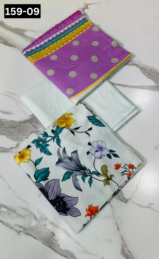 VOL 159 | DS 09 | DIGITAL PRINTED LINEN 3PC LINEN DUPATTA