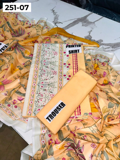 VOL 251 | DS 07 | Khaas | DIGITAL PRINTED 3PC LAWN SHIRT, DYED TROUSER, PRINTED VOIL DUPATTA