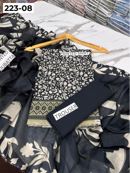 VOL 223 | DS 08 | SAPPHIRE LAWN | DIGITAL PRINTED BANADORA LAWN SHIRT PLAIN TROUSER VOIL LAWN DUPATTA