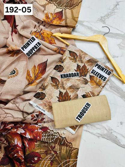 VOL 192 | DS 05 | DIGITAL PRINTED KHADDAR 3PC DYED TROUSER