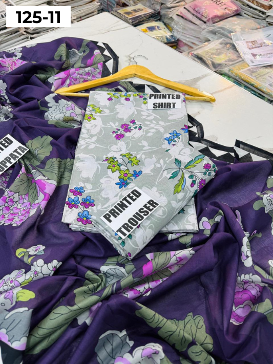 VOL 125 | DS 11 | DIGITAL PRINTED BANADORA LAWN 3PC VOIL LAWN DUPATTA