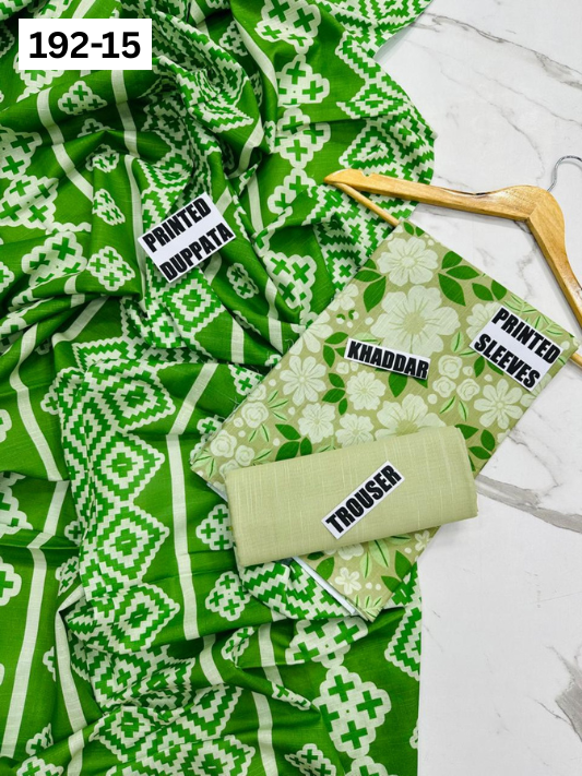 VOL 192 | DS 15 | DIGITAL PRINTED KHADDAR 3PC DYED TROUSER