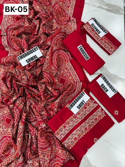 BAREEZE KARANDI | DS 05 | KARANDI EMBROIDERED 3PC WITH EMBROIDERED SHAWL