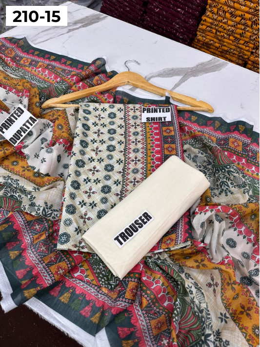 VOL 210 | DS 15 | SAPPHIRE LAWN 3PC DIGITAL PRINTED LAWN SHIRT VOIL LAWN DUPATTA DYED TROUSER