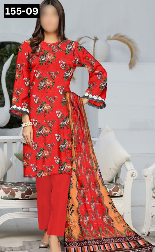 VOL 155 | DS 09 | DIGITAL PRINTED BANADORA LINEN 3PC LINEN DUPATTA
