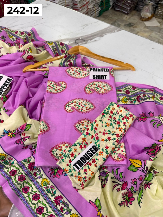 VOL 242 | DS 12 | MARIA B LAWN | 3PC DIGITAL PRINTED LAWN SHIRT, PRINTED TROUSER, PRINTED VOIL DUPATTA