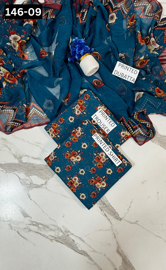 VOL 146 | DS 09 | DIGITAL PRINTED BANADORA LAWN 3PC BAMBER CHIFFON DUPATTA