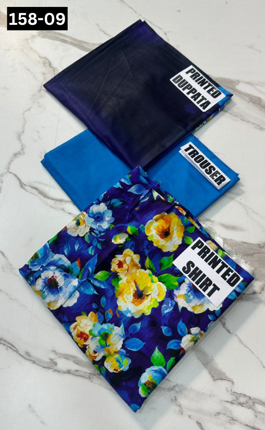 VOL 158 | DS 09 | DIGITAL PRINTED BANADORA LINEN 3PC LINEN DUPATTA