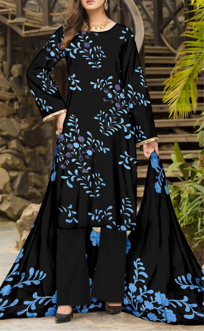 VOL 159 | DS 01 | DIGITAL PRINTED LINEN 3PC LINEN DUPATTA
