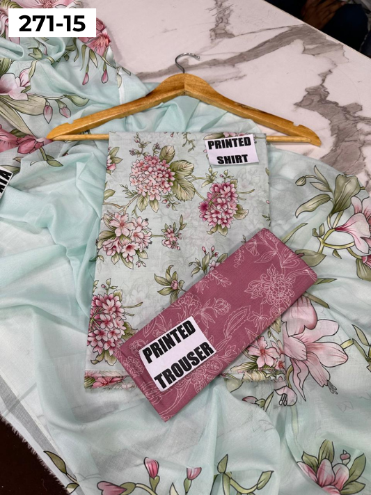 VOL 271 | DS 15 | Sana safinaz | DIGITAL PRINTED 3PC LAWN SHIRT, PRINTED TROUSER, PRINTED VOIL DUPATTA
