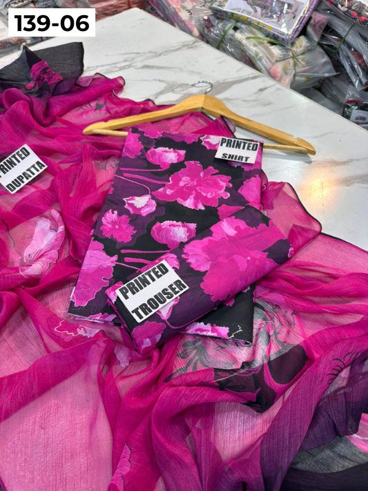 VOL 139 | DS 06 | DIGITAL PRINTED LAWN 3PC BAMBER CHIFFON DUPATTA