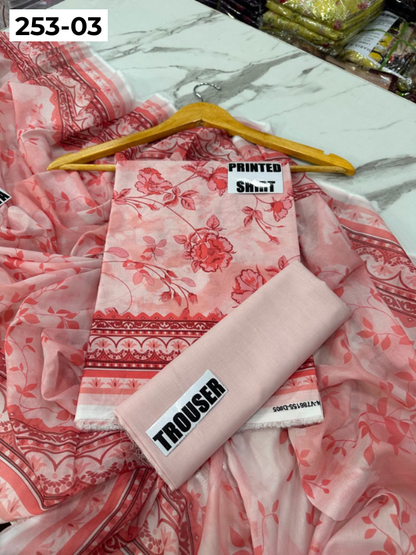 VOL 253 | DS 03 | GULNAAR | DIGITAL PRINTED 3PC LAWN SHIRT, DYED TROUSER, PRINTED VOIL DUPATTA
