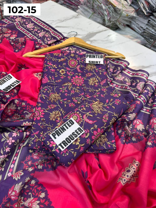 VOL 102 | DS 15 | DIGITAL PRINTED TANA DORA LAWN 3PC VOIL LAWN DUPATTA