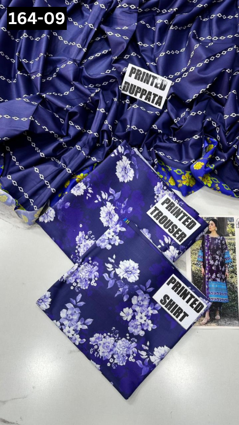 VOL 164 | DS 09 | DIGITAL PRINTED LINEN 3PC LINEN DUPATTA
