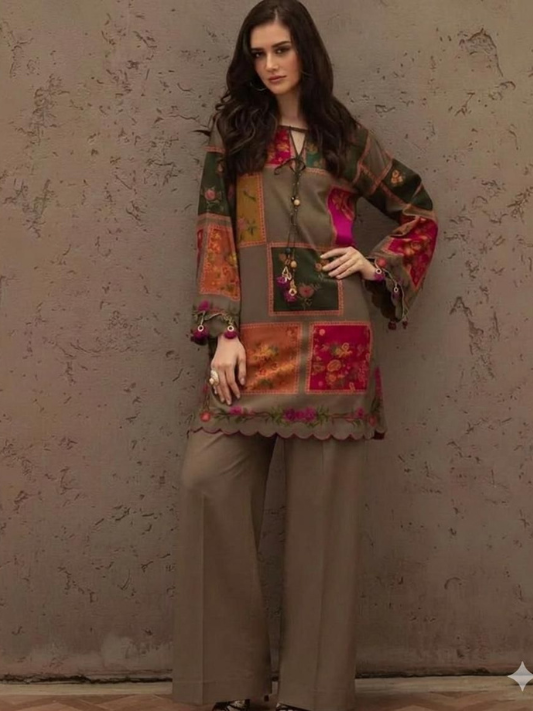 VOL 221 | DS 08 | PRINTED HIT CODES LAWN 2PC | DIGITAL PRINTED LAWN SHIRT PLAIN COTTON TROUSER