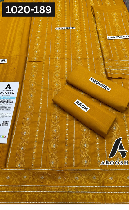 VOL 1020 | DS 189 | DHANAK DYED  EMBROIDERED 3PC DHANAK VELVET SHAWL