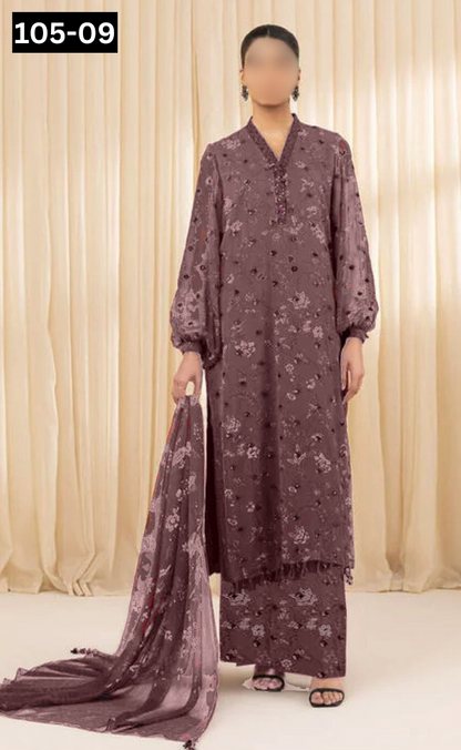 VOL 105 | DS 09 | DIGITAL PRINTED LAWN 3PC VOIL LAWN DUPATTA