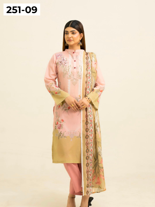 VOL 251 | DS 09 | Khaas | DIGITAL PRINTED 3PC LAWN SHIRT, DYED TROUSER, PRINTED VOIL DUPATTA