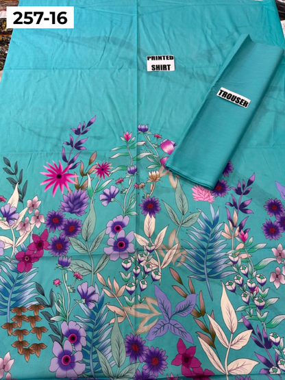 VOL 257 | DS 16 | PRINTED HIT CODES LAWN 2PC | DIGITAL PRINTED LAWN SHIRT, PLAIN COTTON TROUSER